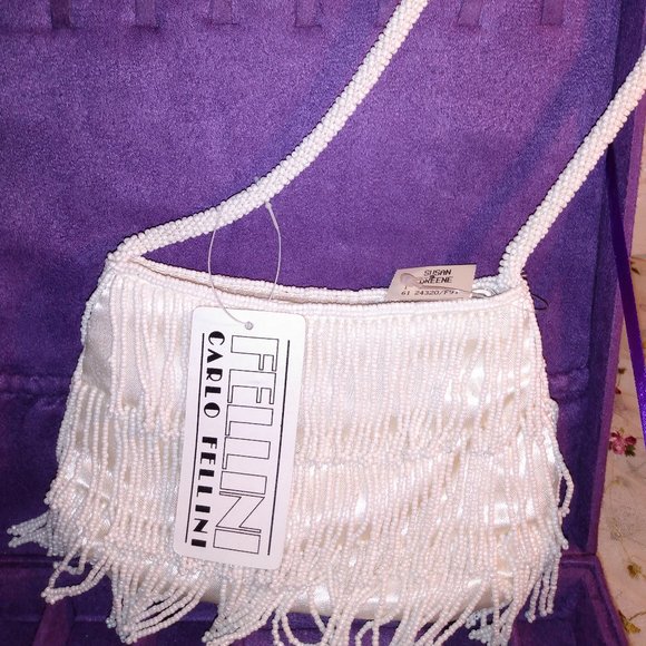 🌟 Champagne Beaded Satin evening bag - Picture 1 of 4